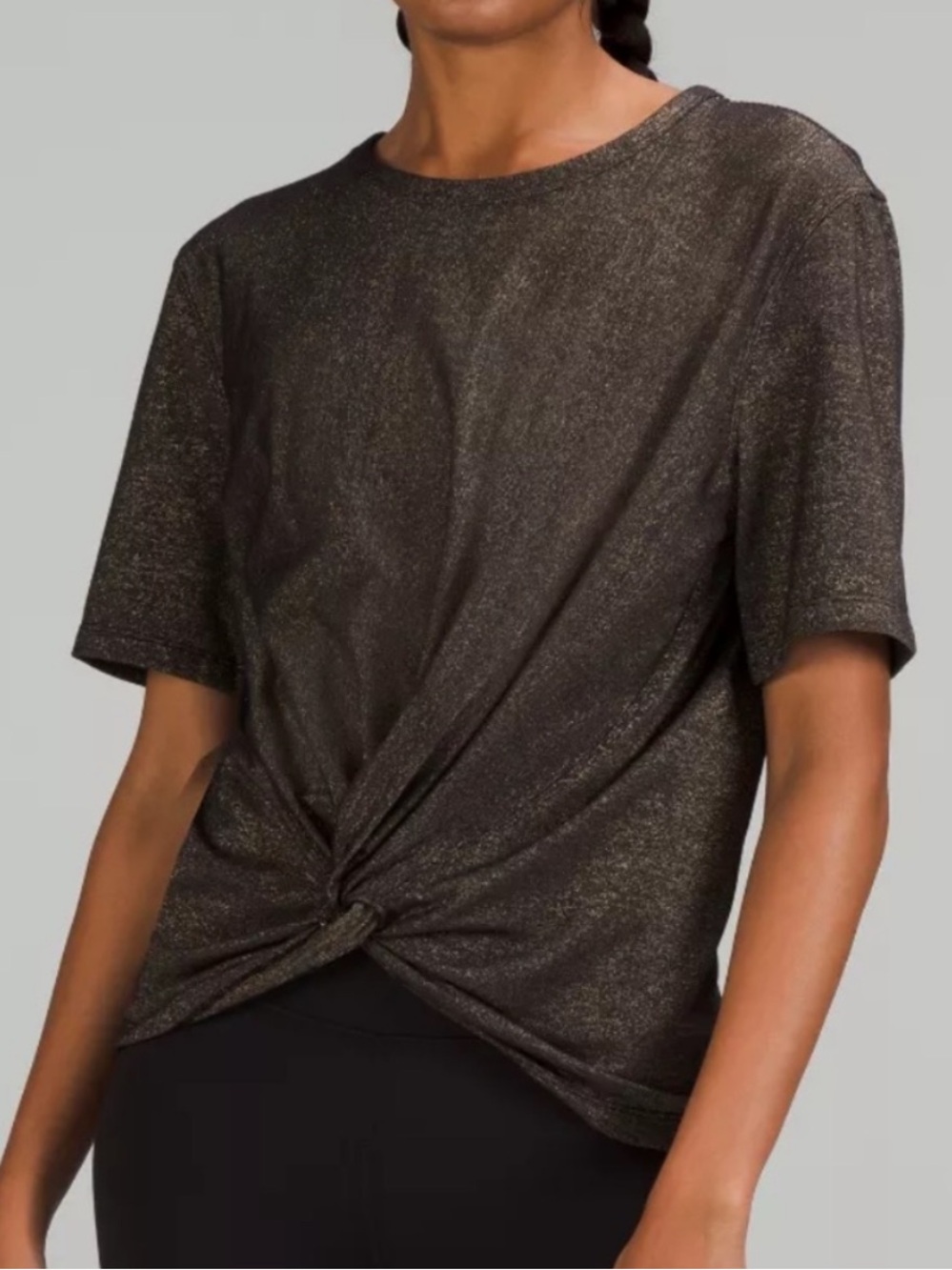 lululemon athletica Metallic Gold Brown Twist-Front Short Sleeve Tee